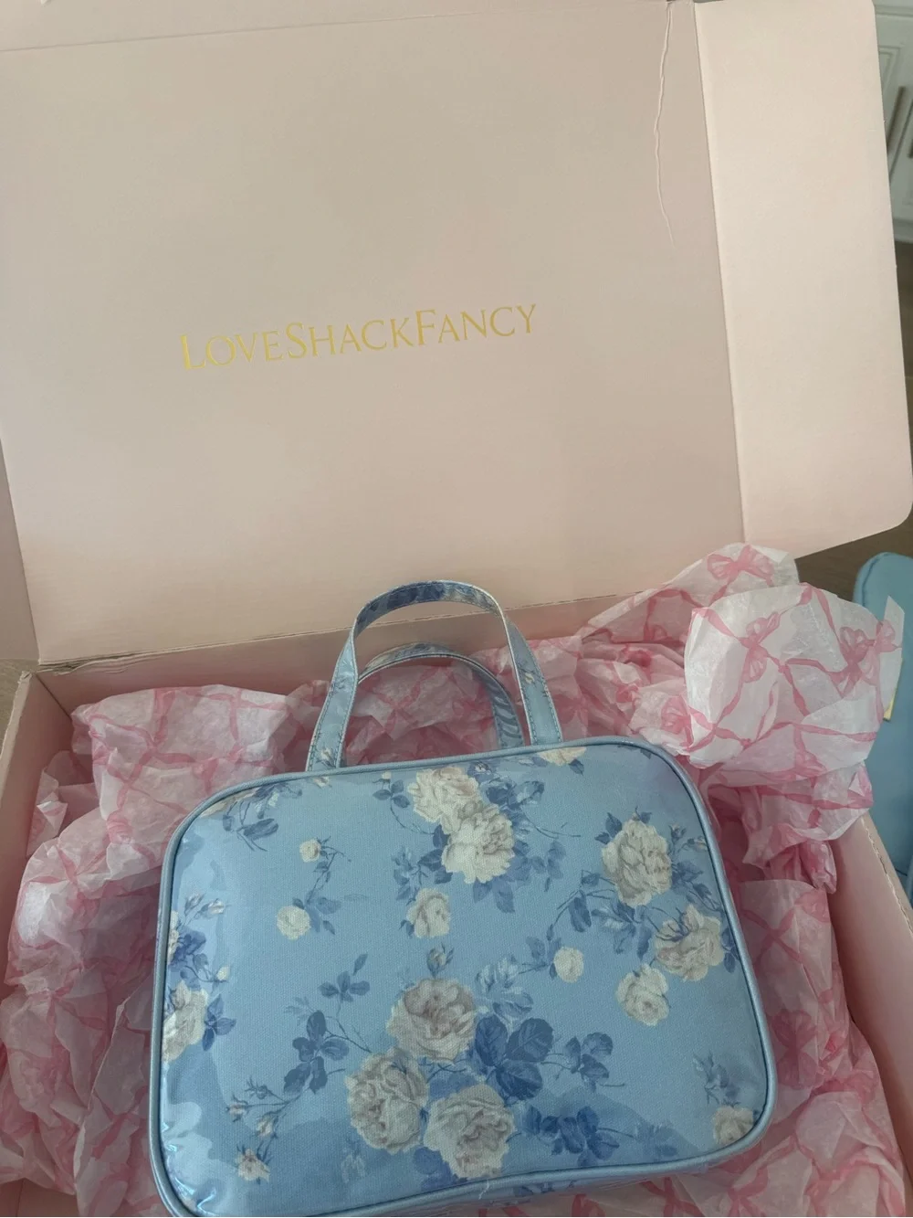 LoveShackFancy Blue Floral Makeup & Travel Organizer Set